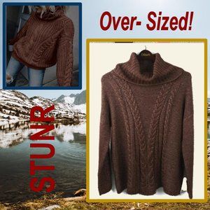 STUNR Chocolate Wide Turtleneck Cable Knit Sweater